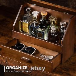 Cologne Organizer for Men, Wood Perfume Organizer Storage with Drawer & Acrylic