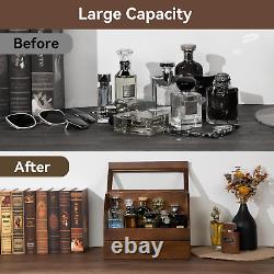 Cologne Organizer for Men, Wood Perfume Organizer Storage with Drawer & Acrylic