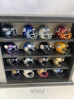 Complete Set Of 32 Riddell NFL Team Mini Pocket Helmets Wood Display Case