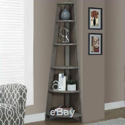 Corner Shelf Etagere Bookcase Bookshelf Tall Display Unit Wood Accent Tier Taupe