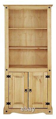 Corona 2 Door Bookcase Display Unit Mexican Solid Pine, Rustic, Distressed