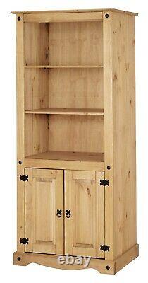 Corona 2 Door Bookcase Display Unit Mexican Solid Pine, Rustic, Distressed