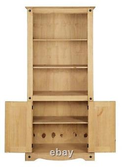 Corona 2 Door Bookcase Display Unit Mexican Solid Pine, Rustic, Distressed