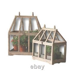 Country Wooden Greenhouse Set Two Tabletop Terrarium Container Display Cases