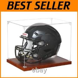 Crystal Clear Acrylic Helmet Display Case, Solid Wood Base
