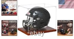 Crystal Clear Acrylic Helmet Display Case, Solid Wood Base