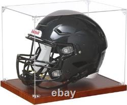 Crystal Clear Acrylic Helmet Display Case, Solid Wood Base