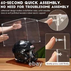 Crystal Clear Acrylic Helmet Display Case, Solid Wood Base