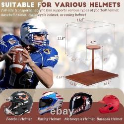 Crystal Clear Acrylic Helmet Display Case, Solid Wood Base