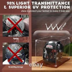Crystal Clear Acrylic Helmet Display Case, Solid Wood Base