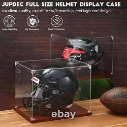 Crystal Clear Acrylic Helmet Display Case, Solid Wood Base