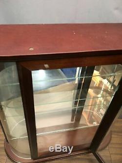 Curved Glass Vintage Curio Display Case Three Glass Shelf Knick Knack Stand