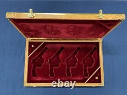 Custom Wooden Display Case For 4 Revolvers Maroon Velvet Lined