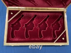 Custom Wooden Display Case For 4 Revolvers Maroon Velvet Lined