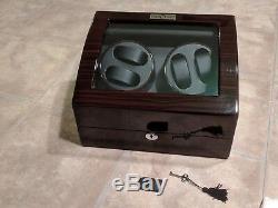 DIPLOMAT Dark Cherry Quad 4 Watch Winder Lockable Display Box + 5 Case DEFECT