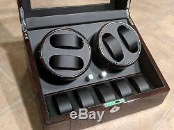 DIPLOMAT Dark Cherry Quad 4 Watch Winder Lockable Display Box + 5 Case DEFECT