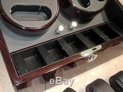 DIPLOMAT Dark Cherry Quad 4 Watch Winder Lockable Display Box + 5 Case DEFECT