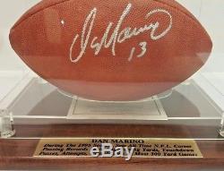Dan Marino Autographed NFL Football COA, Wood Base Display Case Miami Dolphins