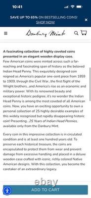 Danbury Mint 25 Years of Indian Head Pennies Wood Display Case Complete Set