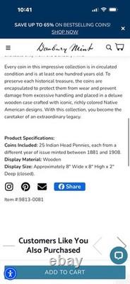 Danbury Mint 25 Years of Indian Head Pennies Wood Display Case Complete Set