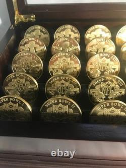 Danbury Mint Super Bowl Flip Coin Collection in solid wood display case