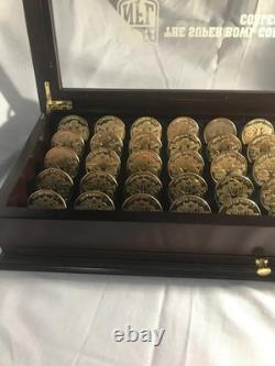 Danbury Mint Super Bowl Flip Coin Collection in solid wood display case