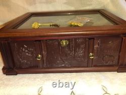 Danbury Mint US State Quarters Wood Display Case, w Storage Drawer & 2 Keys