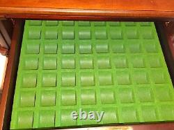 Danbury Mint US State Quarters Wood Display Case, w Storage Drawer & 2 Keys