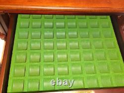 Danbury Mint US State Quarters Wood Display Case, w Storage Drawer & 2 Keys