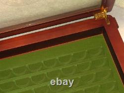 Danbury Mint US State Quarters Wood Display Case, w Storage Drawer & 2 Keys