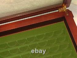 Danbury Mint US State Quarters Wood Display Case, w Storage Drawer & 2 Keys