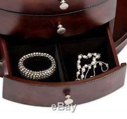 Dark Walnut Jewelry Box Storage Display Wood Case Ring Necklace Organizer Mirror