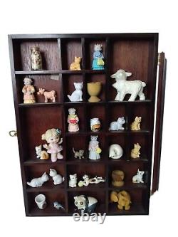 Dark Wood Hanging Display Case Curio Shadow Box with Glass Hinged Door Figurines