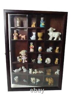 Dark Wood Hanging Display Case Curio Shadow Box with Glass Hinged Door Figurines