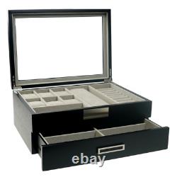 DecoreBay Modern Black wood Cufflink Case Ring and Jewelry Box
