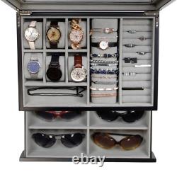 DecoreBay Modern Black wood Cufflink Case Ring and Jewelry Box