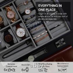 DecoreBay Modern Black wood Cufflink Case Ring and Jewelry Box
