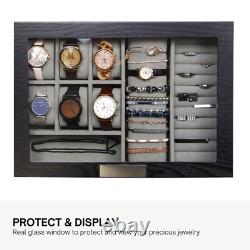 DecoreBay Modern Black wood Cufflink Case Ring and Jewelry Box