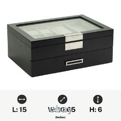 DecoreBay Modern Black wood Cufflink Case Ring and Jewelry Box