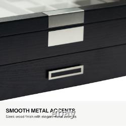 DecoreBay Modern Black wood Cufflink Case Ring and Jewelry Box