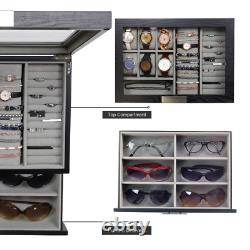 DecoreBay Modern Black wood Cufflink Case Ring and Jewelry Box