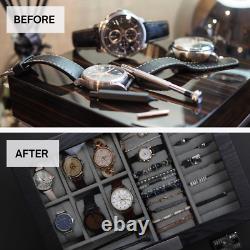 DecoreBay Modern Black wood Cufflink Case Ring and Jewelry Box