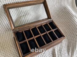 Deferichs Watch Box showcase 12 slots & drawer solid wood walnut stained