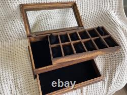 Deferichs Watch Box showcase 12 slots & drawer solid wood walnut stained