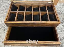 Deferichs Watch Box showcase 12 slots & drawer solid wood walnut stained