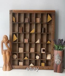 Delightful Small Printers Tray Artwork Display Case Full of Vinatge Wood Blacks