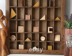 Delightful Small Printers Tray Artwork Display Case Full of Vinatge Wood Blacks