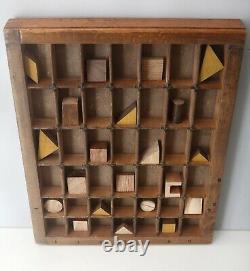 Delightful Small Printers Tray Artwork Display Case Full of Vinatge Wood Blacks