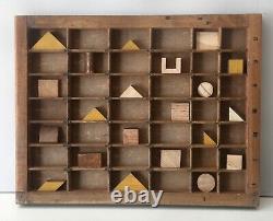 Delightful Small Printers Tray Artwork Display Case Full of Vinatge Wood Blacks