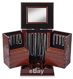 Deluxe Cosmetic Organizer Makeup Wood Case Holder Display Stand Storage Walnut